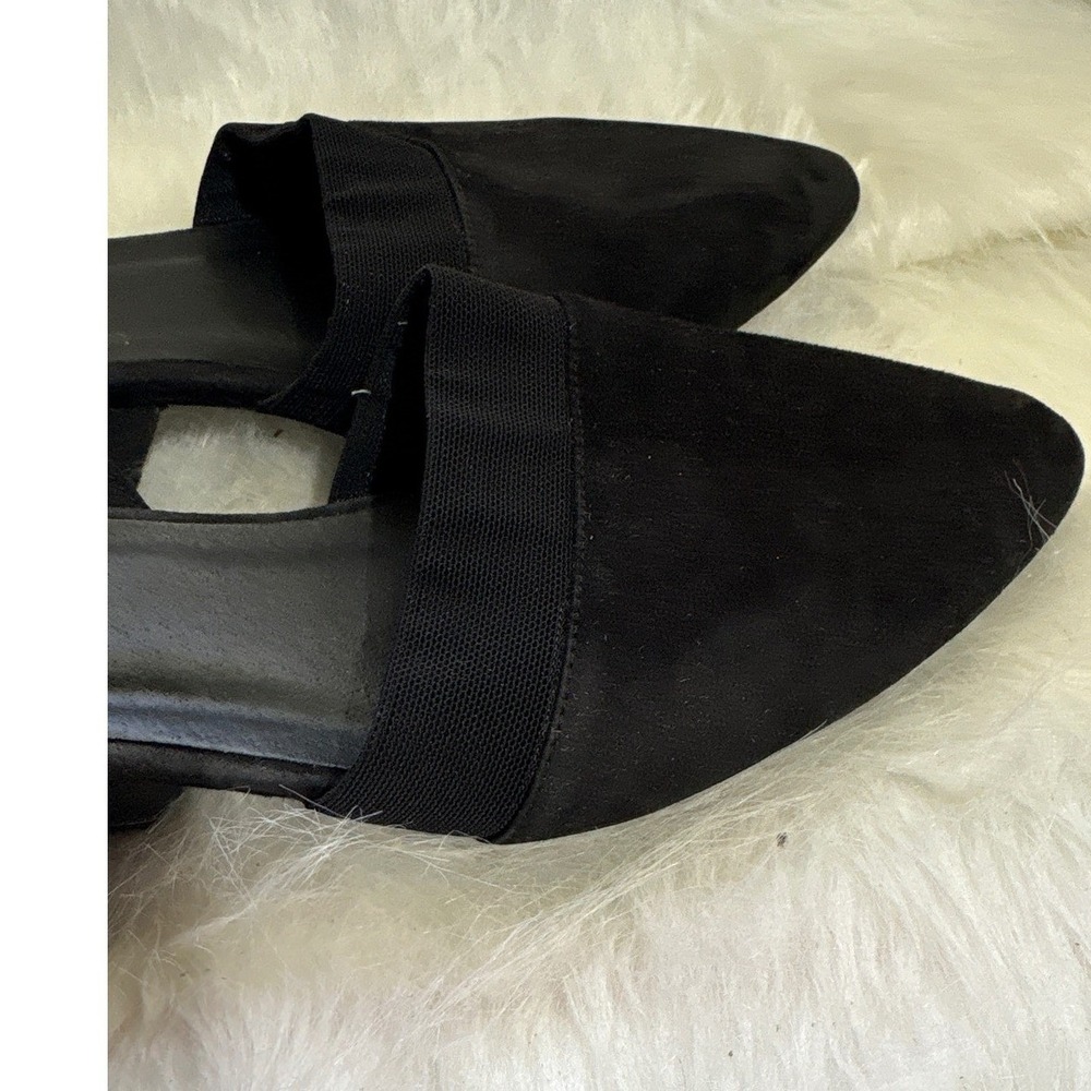Eileen Fisher Black Suede Pointed Toe Block Heel Elastic Flats - Women's - Picture 2 of 6